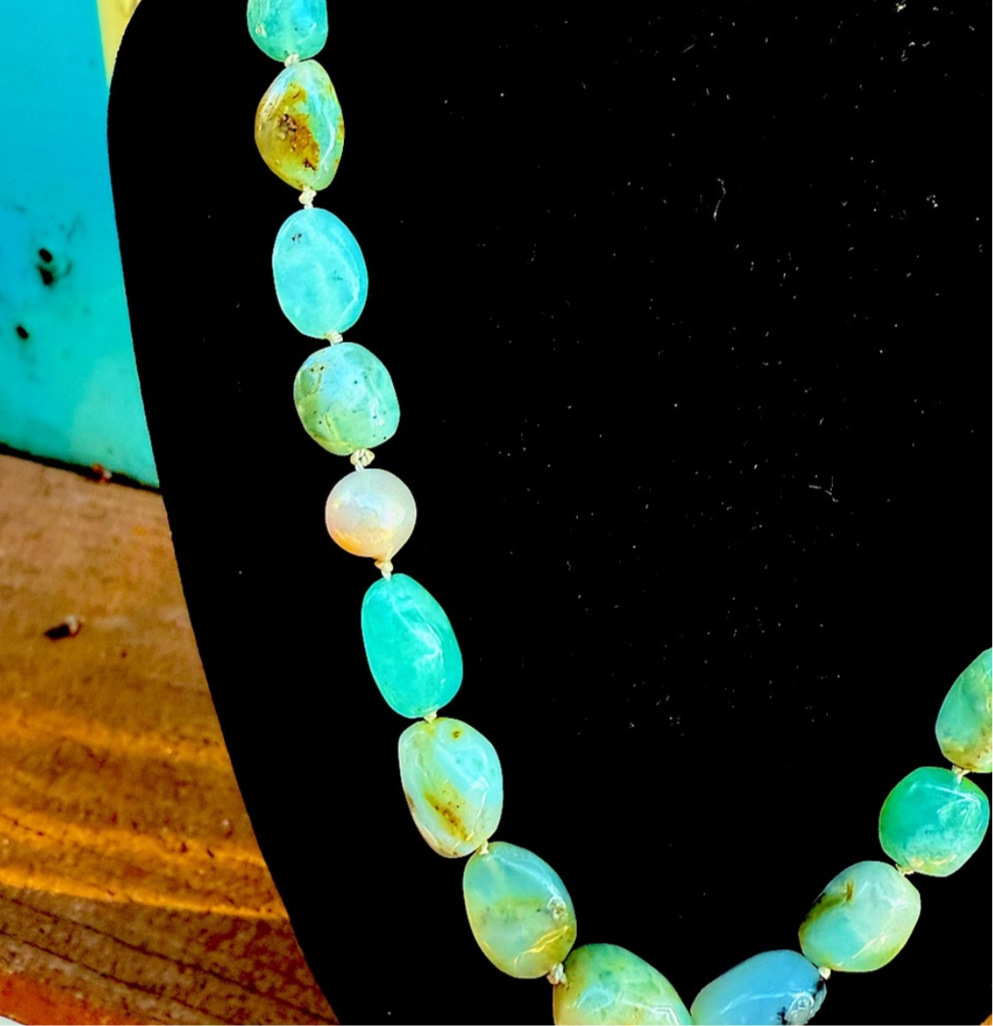 Sterling Silver AAA+ Green Chalcedony & Pearl Necklace