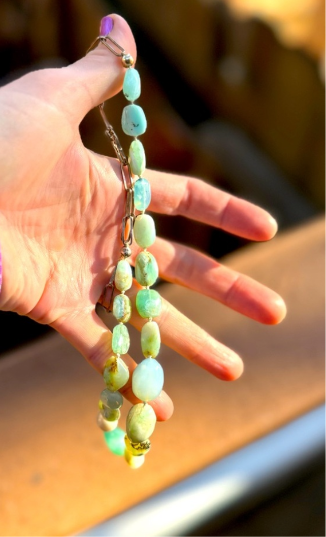 Sterling Silver AAA+ Green Chalcedony & Pearl Necklace